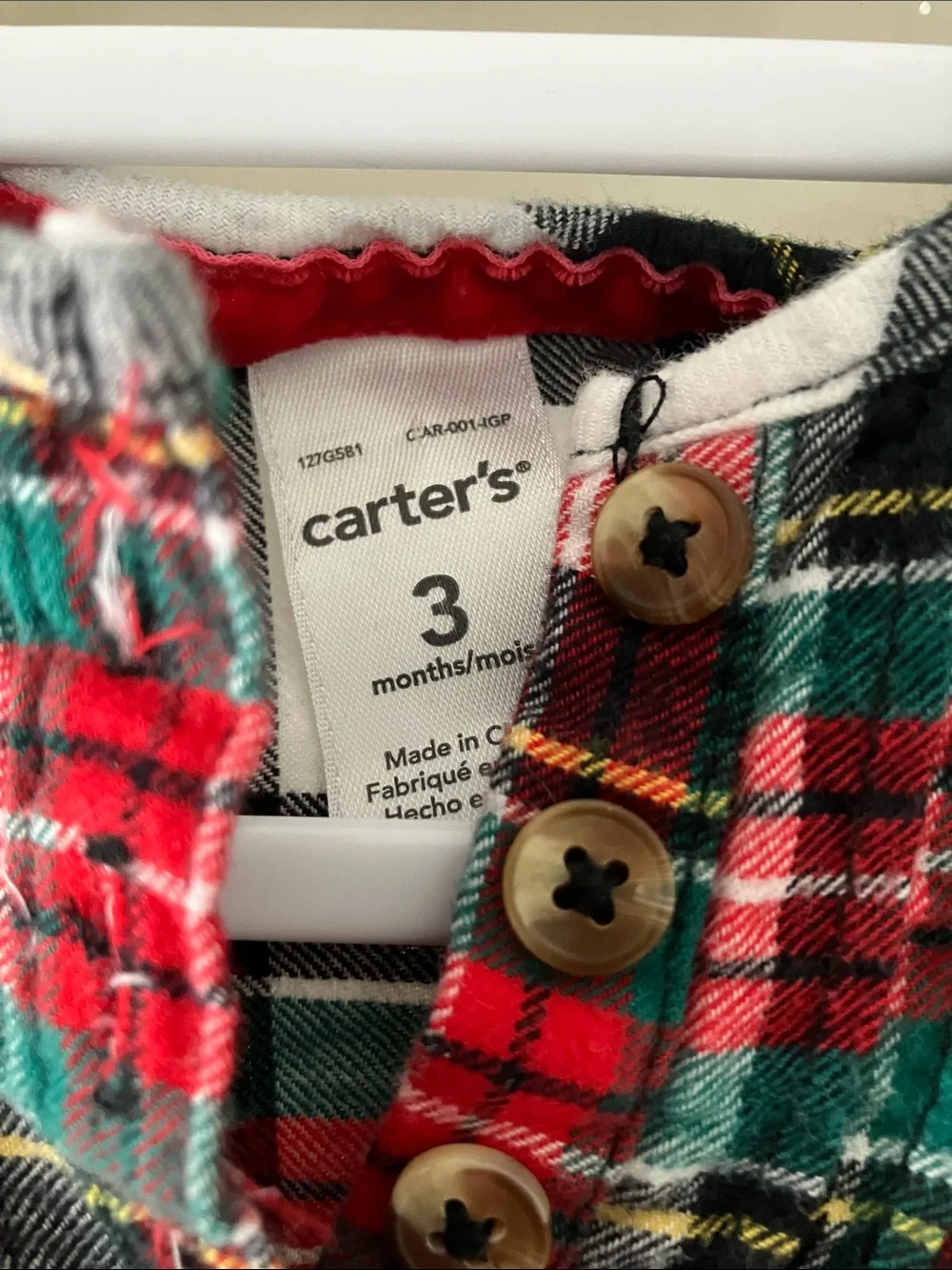 Carter's Girls 3M Red Green Plaid Button Flannel Henley Top - Christmas